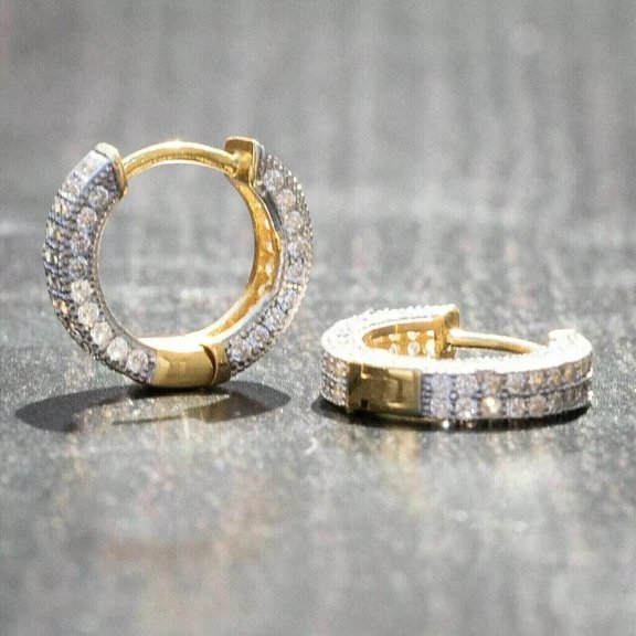 2.20Ct Round Cut Diamond Small Men's Hoop Earring 14k Yellow Gold Plated