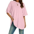 thumbnail image 2 of Plus Size T Shirts Crew Neck Basic Plus Size Short Sleeves Summer Classic T Shirt Tee Plus Size Tops Women Pink XXL, 2 of 4
