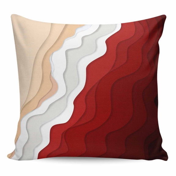 Throw Pillow Covers 18x18 Inch, Red Coastal Beach Decorative Pillow Cases for Couch Sofa Bed, Farmhouse Abstract Ocean Waves Striped Cotton Linen Square Home Decor Pillowcases with Hidden Zipper