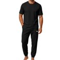 thumbnail image 4 of Outfits 2026 Two Piece Lounge Set Short Sleeve Loose Pants Set Summer Loose Breathable Casual Daily Round Collar Suit Black S, 4 of 5