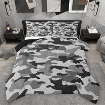 Homewish Brown Camouflage 3 Pieces Queen Comforter Set For Teens Adults Boys,Abstract Geometric Ultra Soft Bedding Sets,Geometric Camo Bedding Comforter Set,Super Cozy Room Decor,Reversible