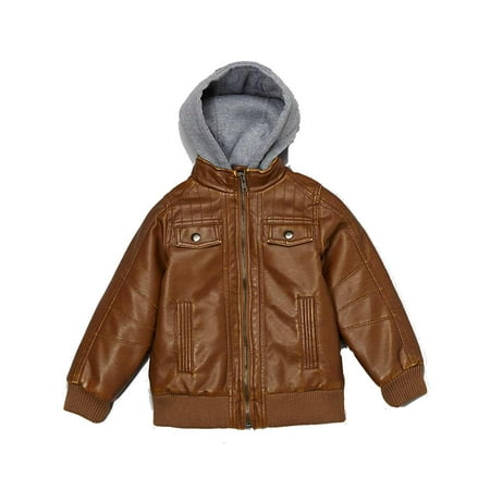 Indigo Star Camel & Gray Faux Leather hooded Jacket (Size 5)