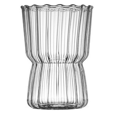 Clear Ribbed Glass Cup,Origami Style Drinking Glasses for Juice Milk Champagne Cocktail