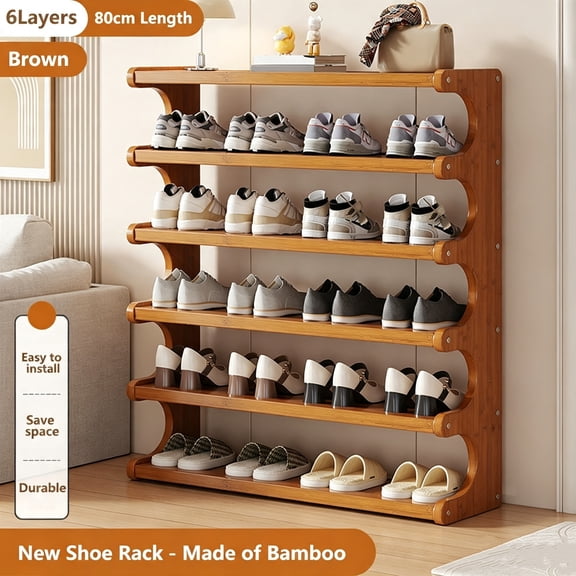 6 levels bamboo shoe rack, suitable for dormitories and home entryways, easy to assemble ZHJ