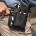 thumbnail image 2 of Funda de cuero vintage para cinturón de teléfono móvil (negra) con llavero, funda para cinturón para hombre, multifuncional, doble capa para todos los teléfonos móviles de hasta 7,3", 2 of 5