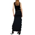 thumbnail image 7 of KelaJuan Women Summer 2 Pieces Outfits Solid Color Crew Neck Sleeveless Tank Tops Ruffles Slit Long Skirts Set, 7 of 7