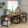 thumbnail image 2 of Tribesigns Two Person Desk with Bookshelf, 78.7 Computer Office Double Desk for Two Person with Shelf for Home Office (Brown), 2 of 7