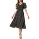 thumbnail image 2 of Vestidos florales INSPIRE CHIC para mujeres, con mangas cortas abullonadas, escote en V y dobladillo con volantes, midi, talla XS, naranja y negro, 2 of 6