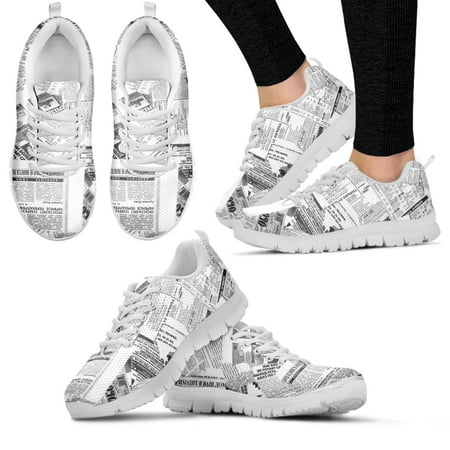 

Vintage Newspaper Printing Lace up Casual Sneaker for Women Fashion Light Walk Flat Shoe Breathable Mesh Footwear