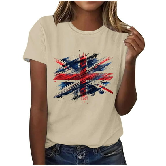 WREESH Womens British Flag T-Shirt UK Gym Casual Short Sleeve Summer Tee Lightweight Top