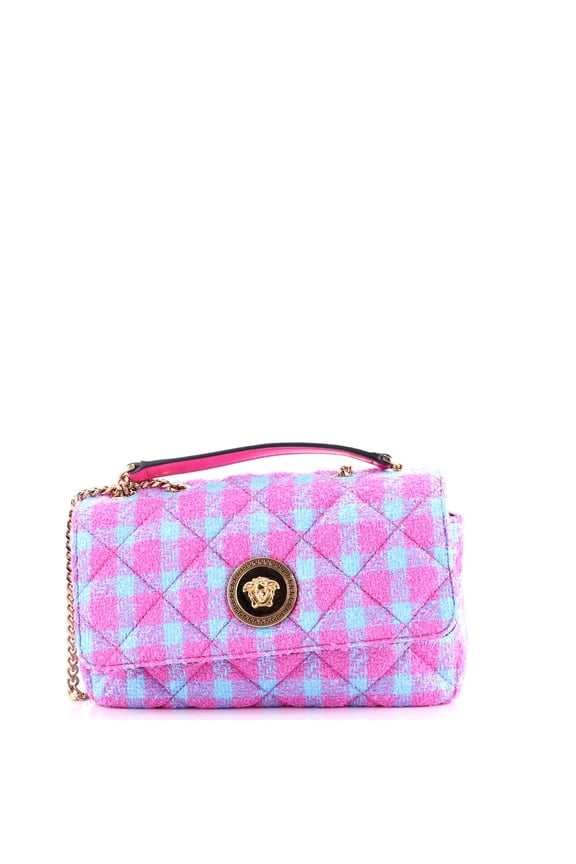 Pre-Owned Medusa Icon Chain Flap Bag Quilted Tweed East West By Rebag