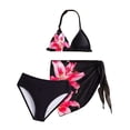 thumbnail image 3 of REDARER Girls 3 Piece Floral Print Bikini Set Triangle Top with High Waist Bottoms and Matching Cover Up Sarong,7-8 Years, 3 of 9