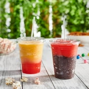 GUSTO 16 oz Clear Plastic Cups with Flat Lids, Disposable Drinking Cups for Iced Coffee, Milkshakes, Smoothies, 100 Count