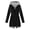 Black, variant on Women's Raincoats Waterproof Button Down Zip Up Hooded Rain Jackets Striped Lined Drawstring Back Slit Windbreaker with Pockets