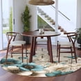 thumbnail image 3 of Round Area Rug 7 Ft, Teal Tulip Butterfly Washable Non-Slip Circle Carpet for Living Room/Bedroom, Beige Turquoise Floral Farmhouse Wooden Low-Profile Large Runner Mat Collection Rugs for Indoor, 3 of 8