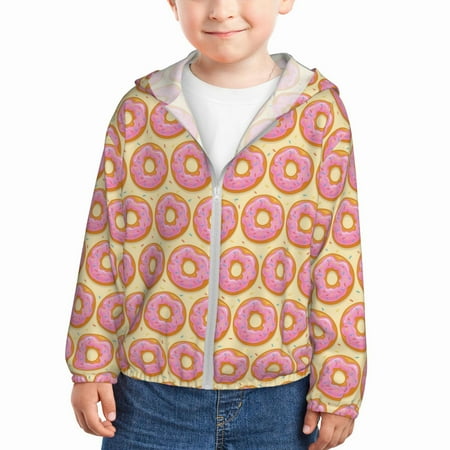 

Sun Hoodie for Kids Donuts With Pink Glaze Long Sleeve Swim Fishing Shirts Sun Protection Zip Up Jacket Clothing Athletic Hoodie