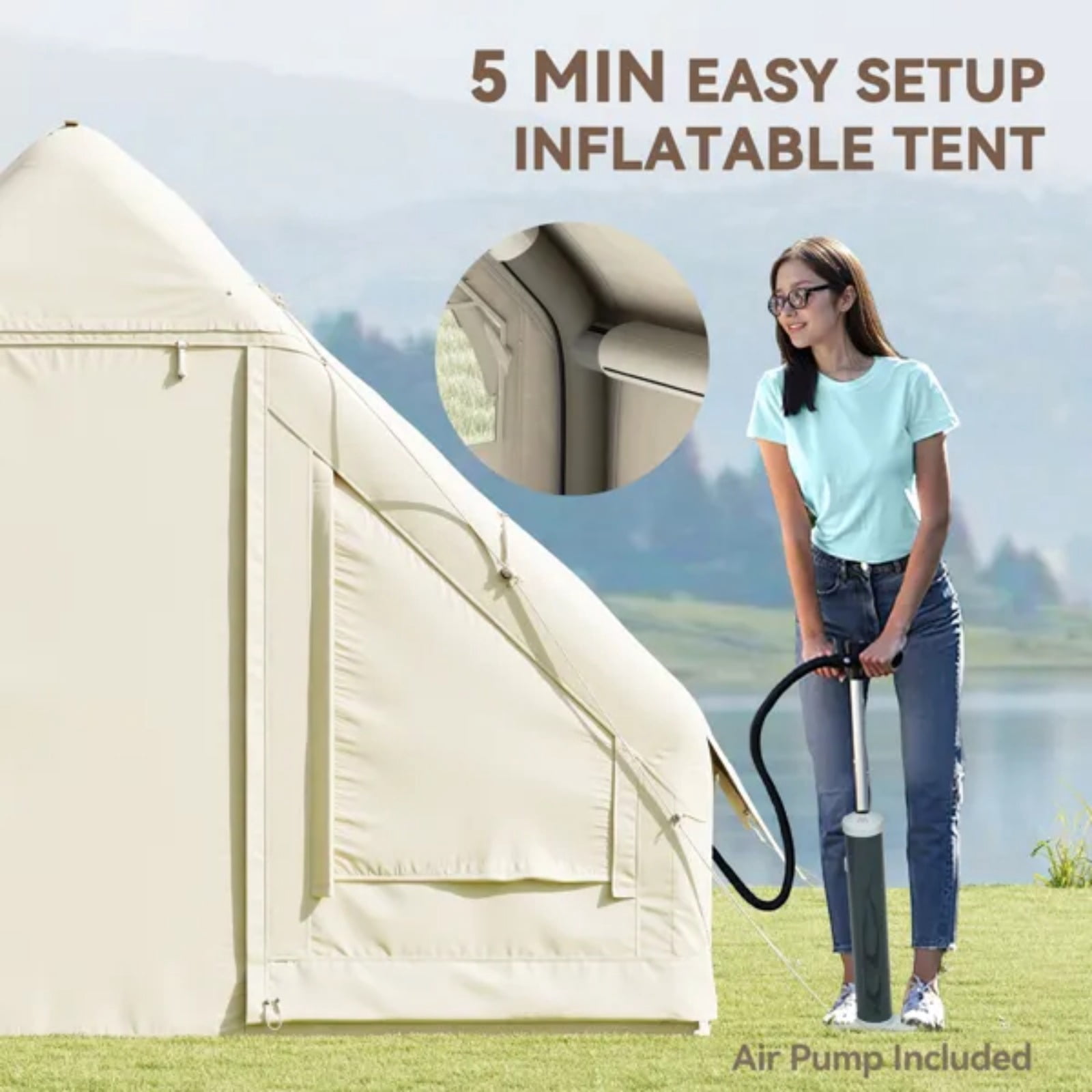 Extra Large Camping Tent, Level 4 Windproof, Waterproof, Easy To Set Up and Transport, 420D Oxford Cloth, with Carry Bag, Suitable for Camping, Picnic, Hunting, Fishing Beige 3 Person Tent