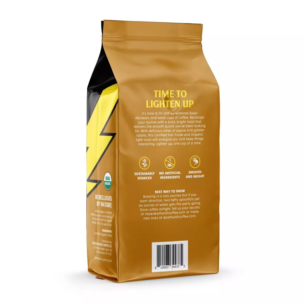 Death Wish Coffee, Organic and Fair Trade, Light Roast, Ground Coffee, 10oz