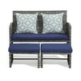 thumbnail image 4 of JOIVI Outdoor Loveseat Patio Furniture Rattan Conversation Set, with Ottoman, Pillows Included, Grey Wicker, Navy Blue Cushions, 4 of 10