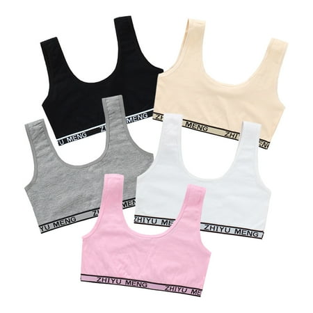 5 Pack Girls Padded Training Bras Cotton Bras Wireless Light Sports Bra Trainer Bras Bluet Bras for Girls