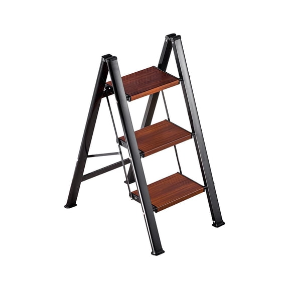 3 Step Ladder, Folding Step Stool with Wide Anti-Slip Pedal and Comfort Handgrip, Lightweight 330 lbs Capacity Portable Aluminum Plant Support, Multi-Use for Adults, Home Repairing, Cleaning