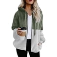 thumbnail image 4 of Manteau Contrasté pour Femmes, Mi-Long, Cardigan à Capuche avec Fermeture Éclair, Manches Longues, Mode Automne, 4 of 6