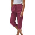 thumbnail image 2 of Capri Pants for Women 2025 Cotton Linen Elastic High Waisted Straight Leg Capris with Pockets Womens Cropped Pants, 2 of 5