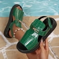 thumbnail image 4 of Womens Platform Sandals Fashion Pattern Leather Open Toe Cutout Summer Dress Shoes Comfortable Footbed Walking Shoes Green Size 6, 4 of 7