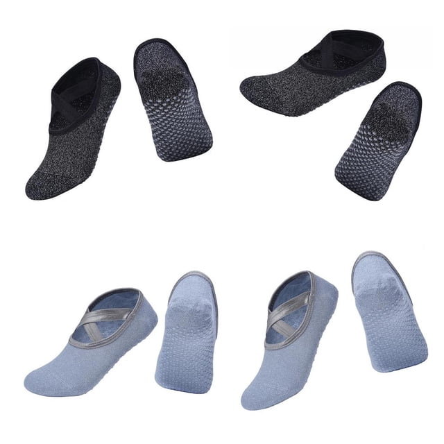 4 pares de Calcetines antideslizantes de yoga Macarena para mujer negro gris