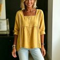thumbnail image 2 of Morttic Women's Square Neck Faux Denim Mid Sleeve Blouse – Solid Color Casual Top with Lace Trim Front Summer Daily Outfit Yellow，L, 2 of 6