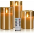 thumbnail image 1 of LED Flameless Candles, Battery Operated Flickering Candles Pillar Real Wax Moving Flame Electric Candle Sets Gold Glass Effect with Remote Timer, 1 of 6