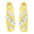 thumbnail image 3 of 14K Yellow Gold 1/4 ct TDW Alternating 3 Row Baguette & Round Brilliant-Cut Diamond Huggy Hoop Earrings (H-I, I2-I3), 3 of 7