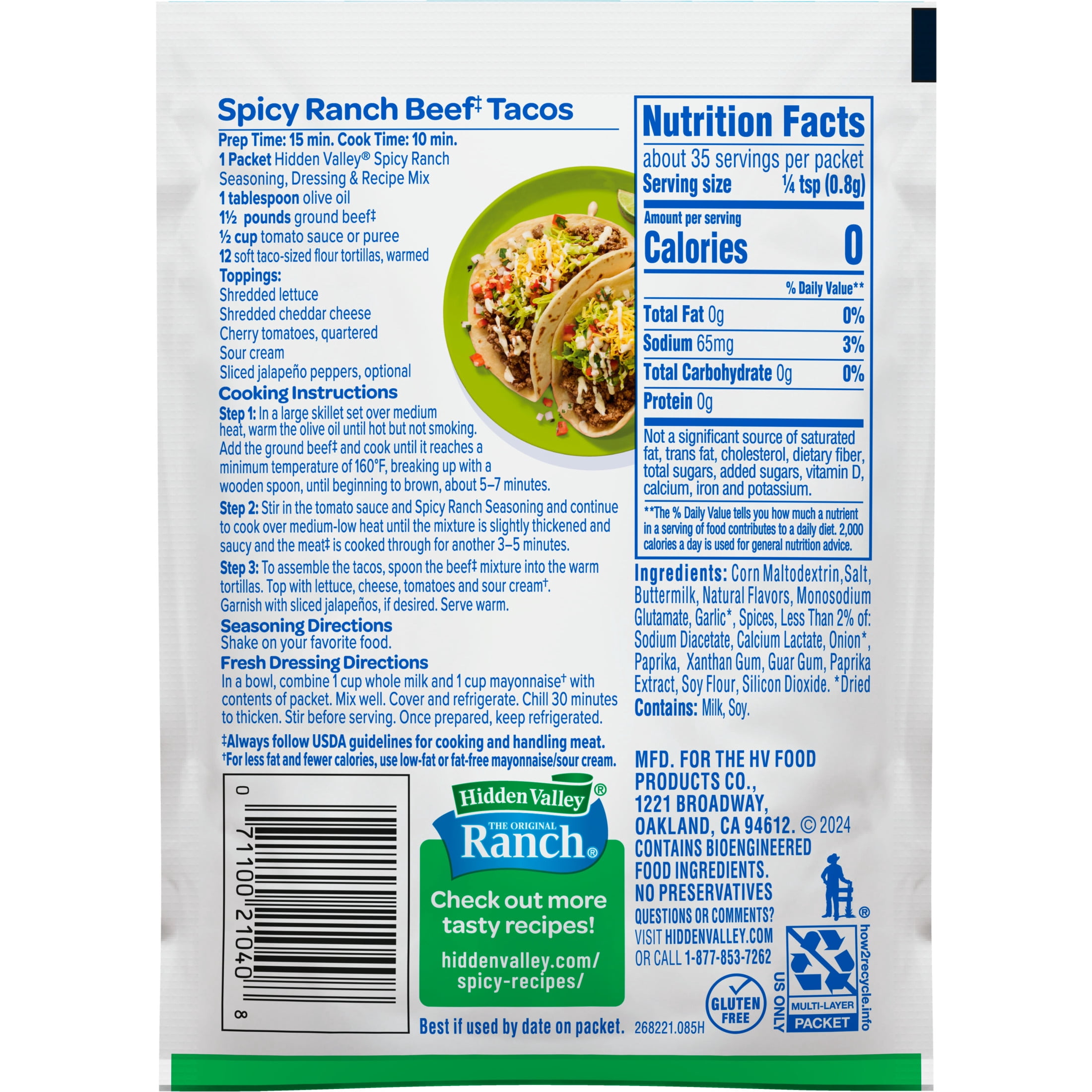 Hidden Valley Spicy Ranch Seasoning & Dressing Mix, 1 oz Packet