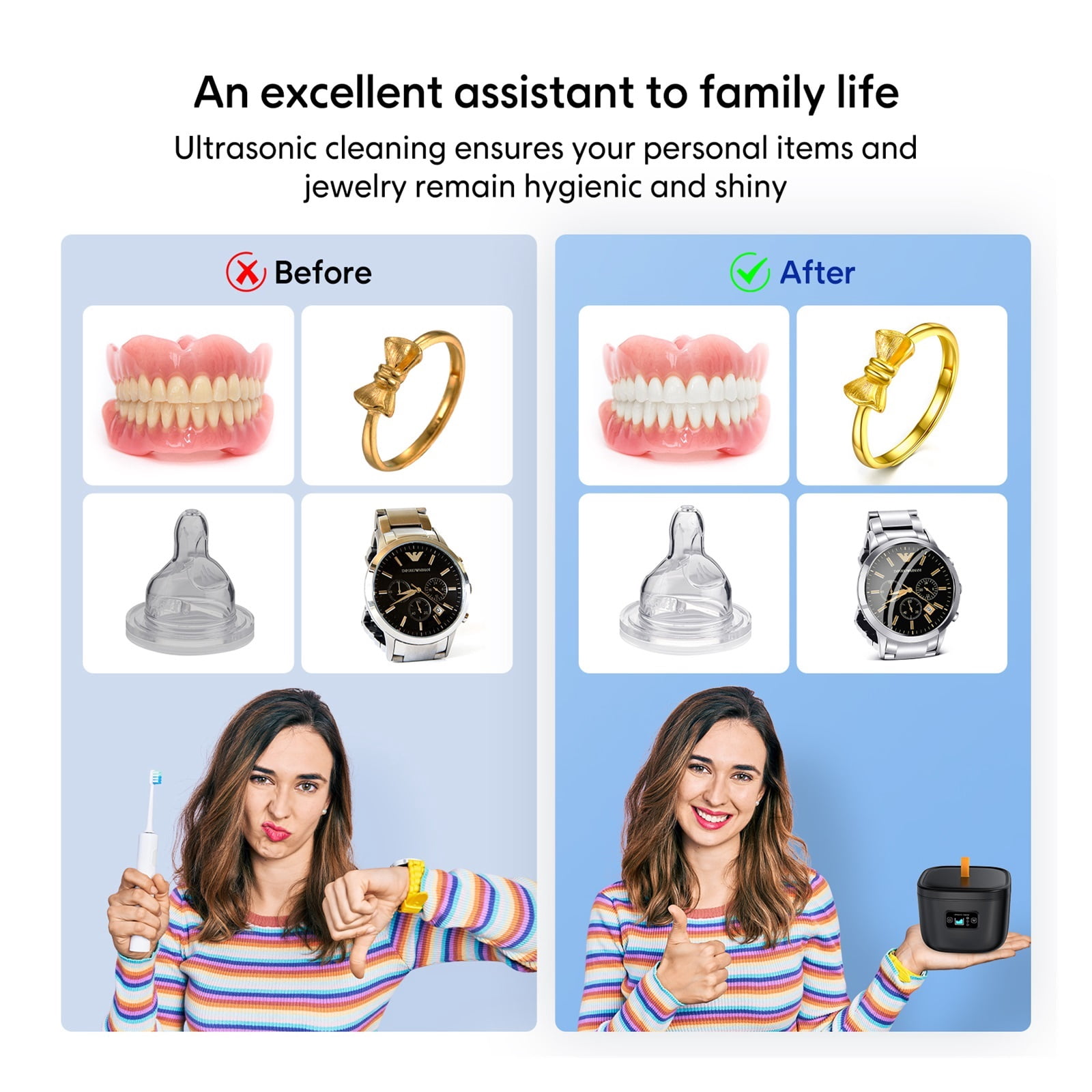 Ultrasonic Cleaning Machine Multi-function 42000h High Frequency Denture Cleaning Watch Jewelry Glasses Automatic Cleaner