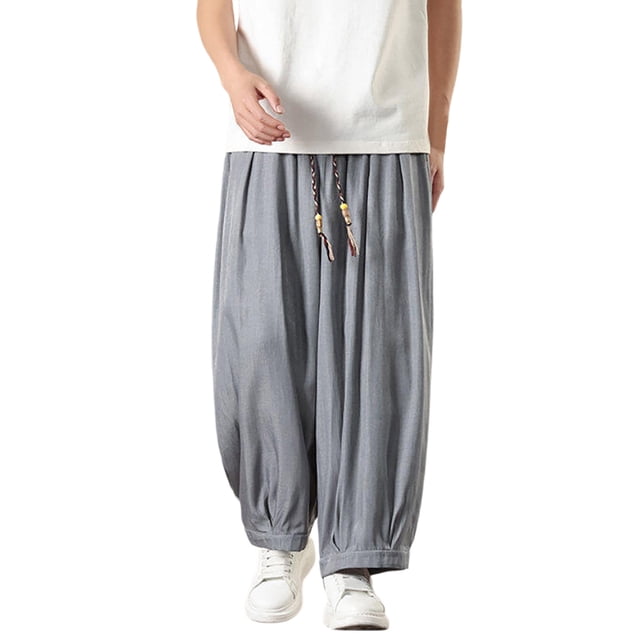 Zszcpp Men Work Pants Relax Fitetd Elastic Waist Long Solid Colour Style Wide Leg Trousers Casual Trouser