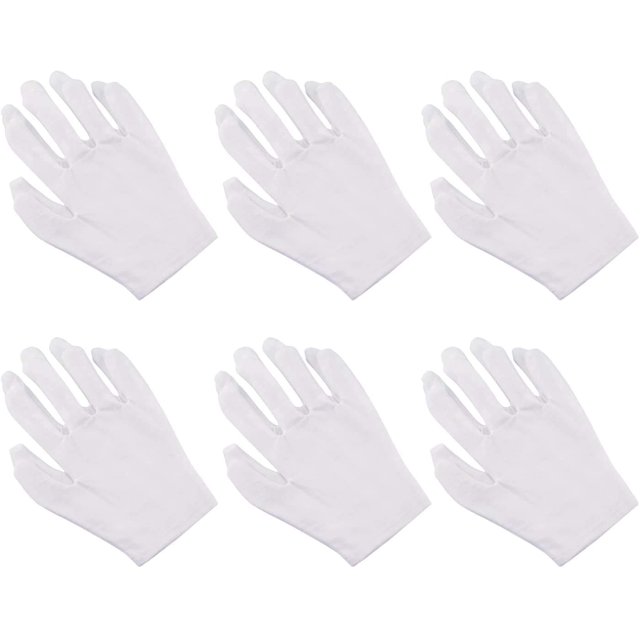 White Cotton Gloves for Cosmetic Moisturizing Coin Jewelry Inspection Spa Beauty (6 Pairs)