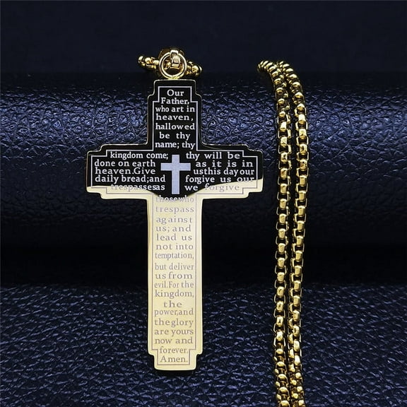 Christian Cross Holy Bible Necklace for Woman 14K Yellow Gold Our Father Men Chain Jewelry biblia da mulher