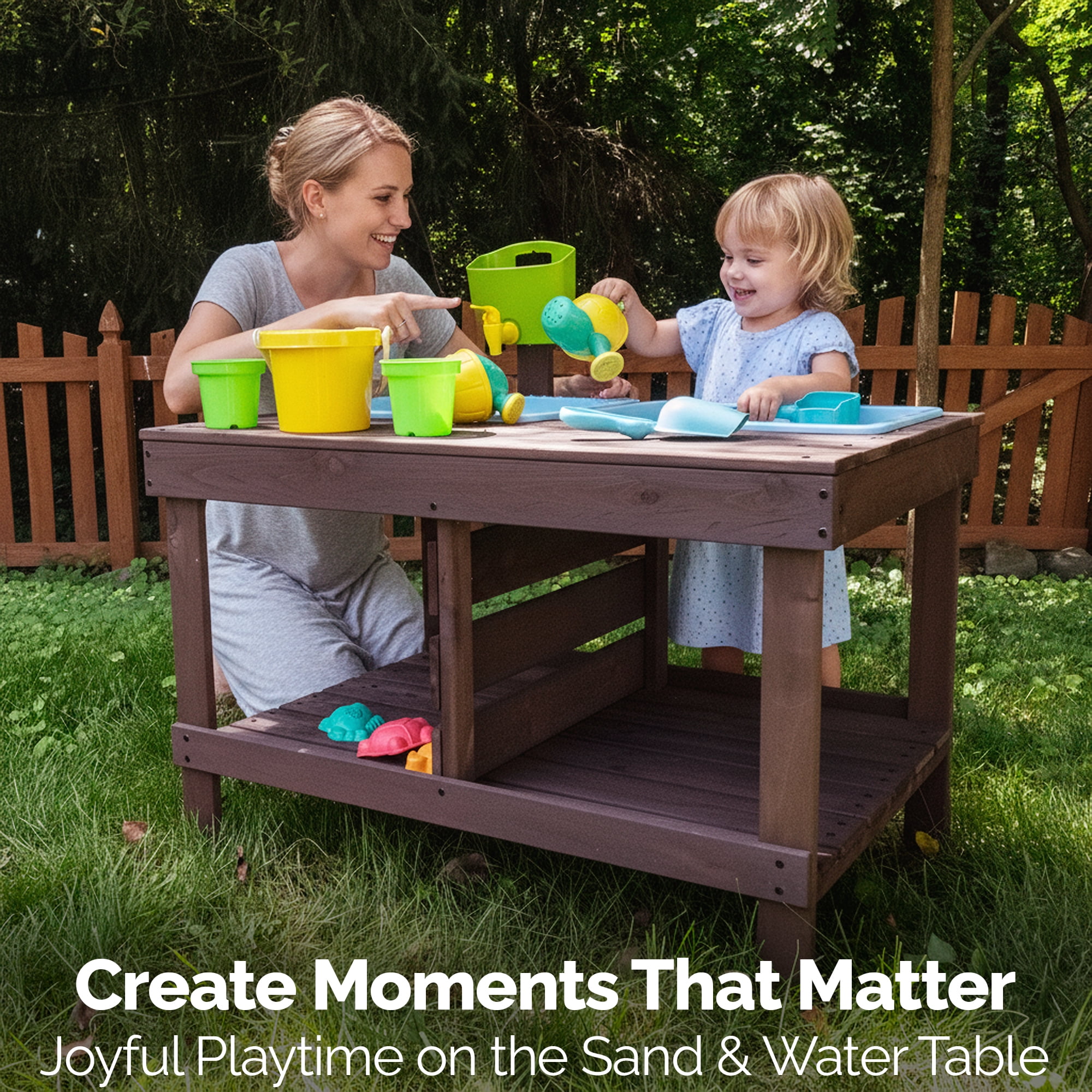 WonkaWoo Sand and Water Table for Toddlers Wooden Sensory Activity Table with Beach Toys