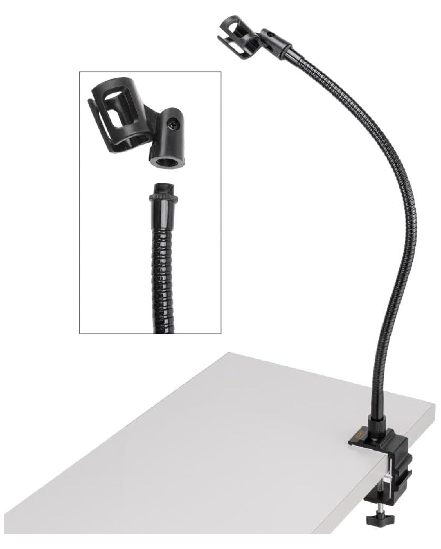 Microphone Arm Stand Long 20'' Sturdy Gooseneck Mic Stand Adjustable Microphone Arm Stand with Clamp - Flexible Mike Stand Podium Compact Mic Arm for Desk Traveling (Black)