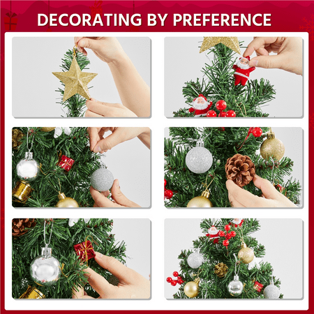 Topeakmart 3ft Prelit Tabletop Christmas Tree with 50 LED Warm Toned Lights Red Berries, Green