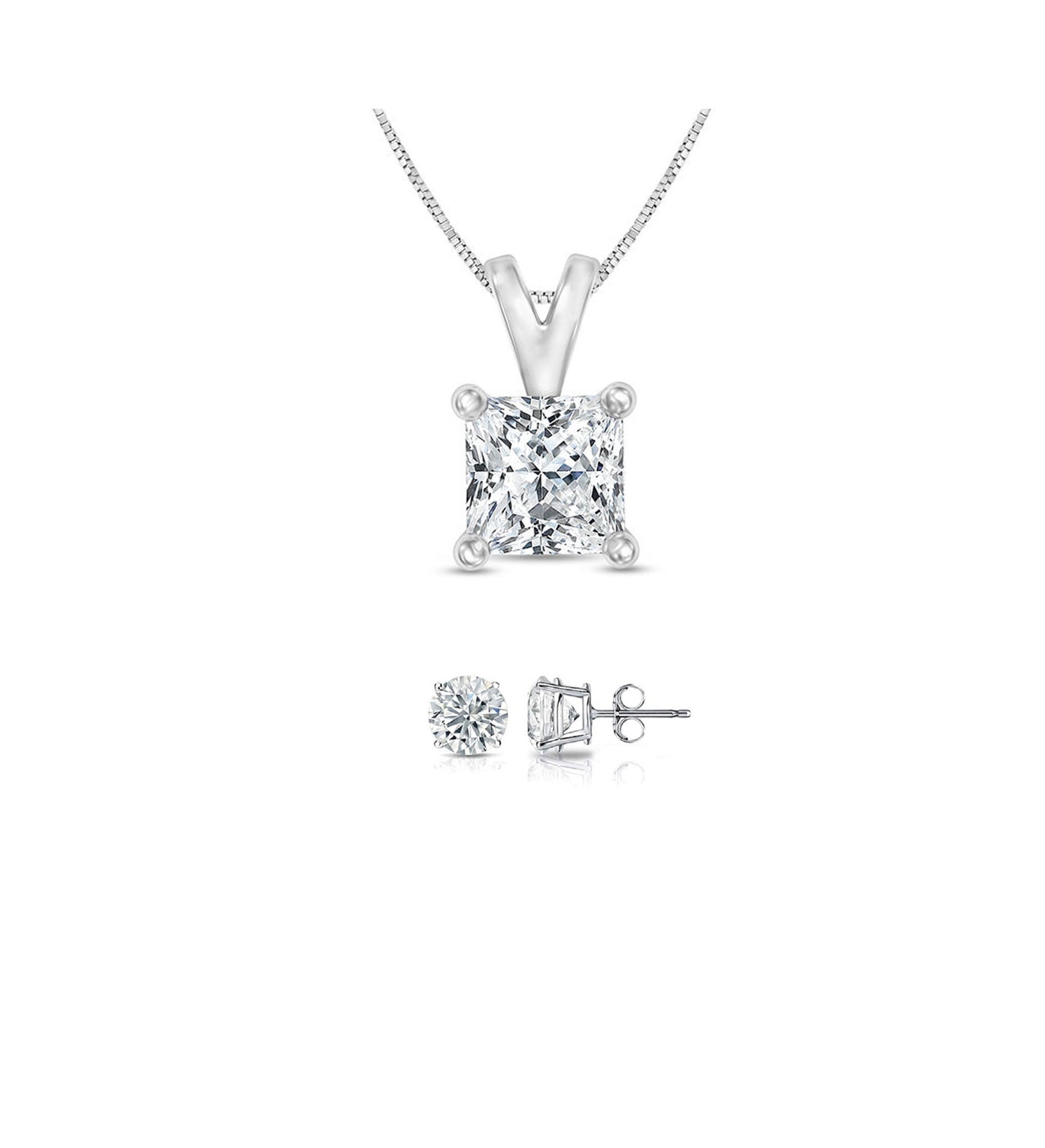 Paris Jewelry 18K White Gold 3ct White Sapphire Princess Cut 18 Inch