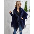 thumbnail image 2 of Women's Faux Fur Collar Cloak Knit Capes Shawl Tassel Batwing Sleeve Open Front Cardigans Sweater Coat, 2 of 4