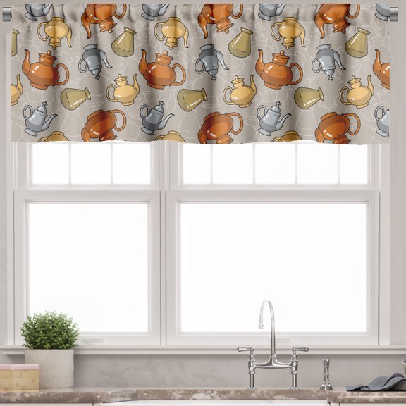 Ambesonne Tea Party Valance Pack of 2, Muted Tones Teapots Art, 54"X12", Warm Taupe Multicolor