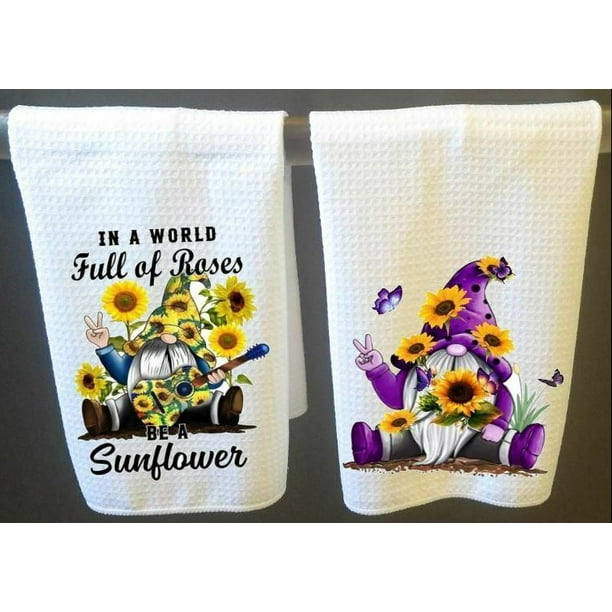 Sunflower Kitchen Decor Dish Towel Set 16x24 Garden Gnomes Design Walmart Com Walmart Com