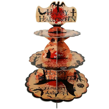 

XCXyan Víspera de Todos los Santos Tray Decoration Halloween Decorative Dessert Table Display Stand With Bat Pattern Disposable Party Supplies Paper Multi Layer Cake Stand