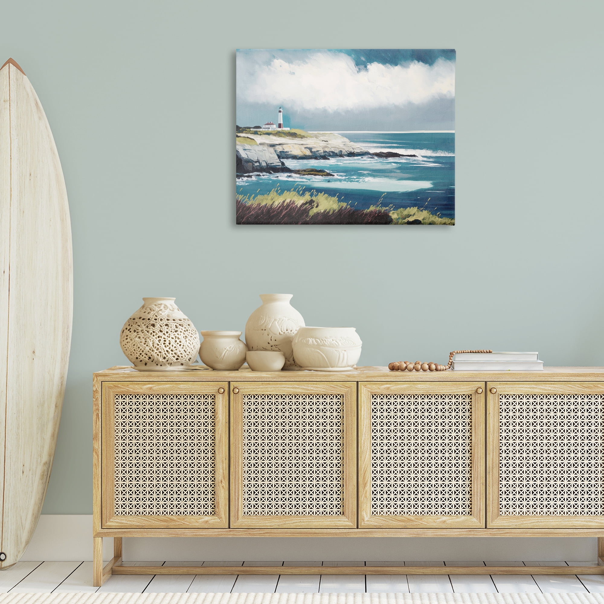 Stupell Industries Windswept Lighthouse Grasses Nautical & Beach Painting Wrapped Canvas Art Print Wall Art, 40 x 30