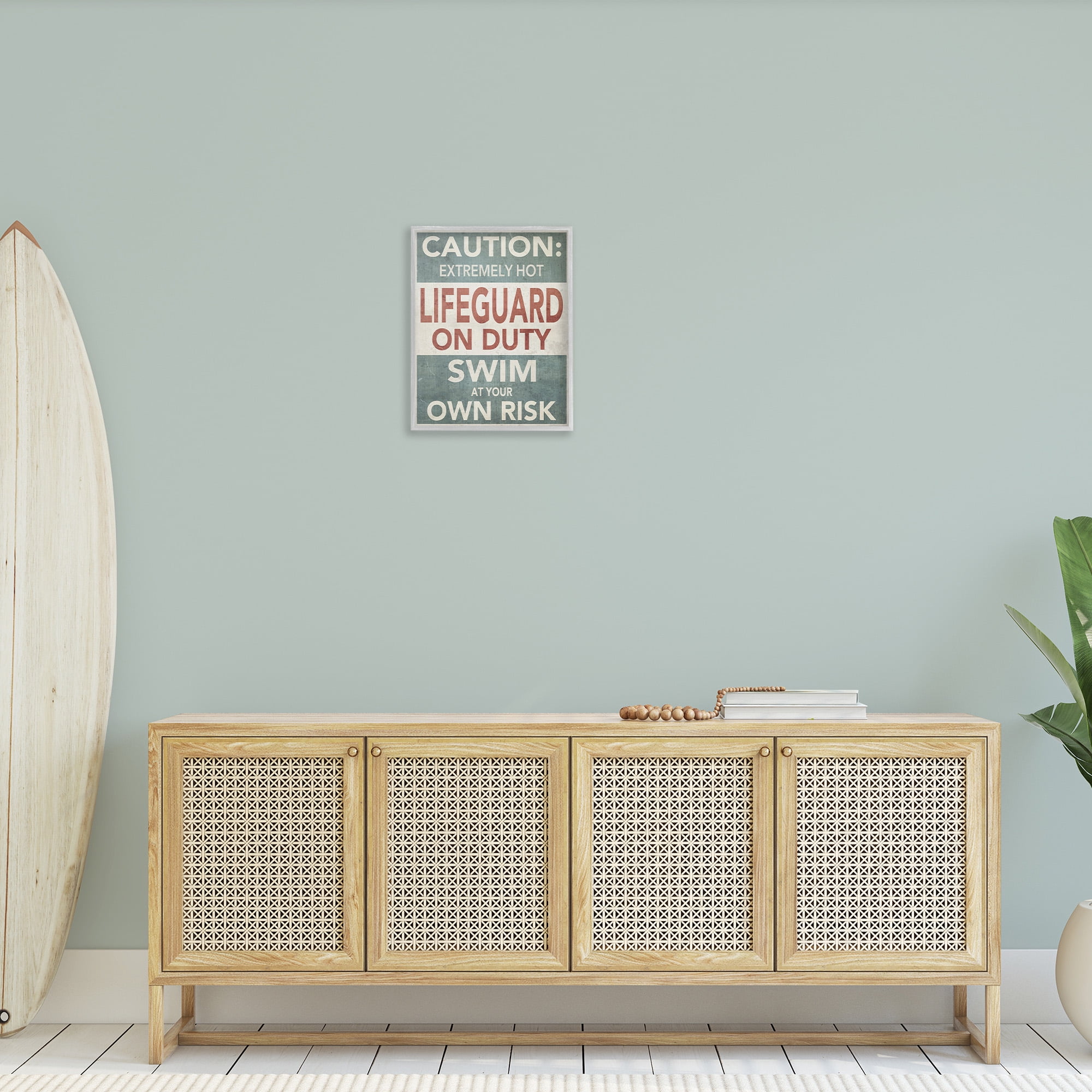 Stupell Industries Funny Swim at Own Risk Typography Painting Gray Framed Art Print Wall Art, 16 x 20