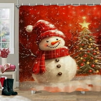 Christmas Shower Curtain, Waterproof Snowman Themed Bathroom Decor with Hooks for Holiday Bathroom Party Decorations(C)