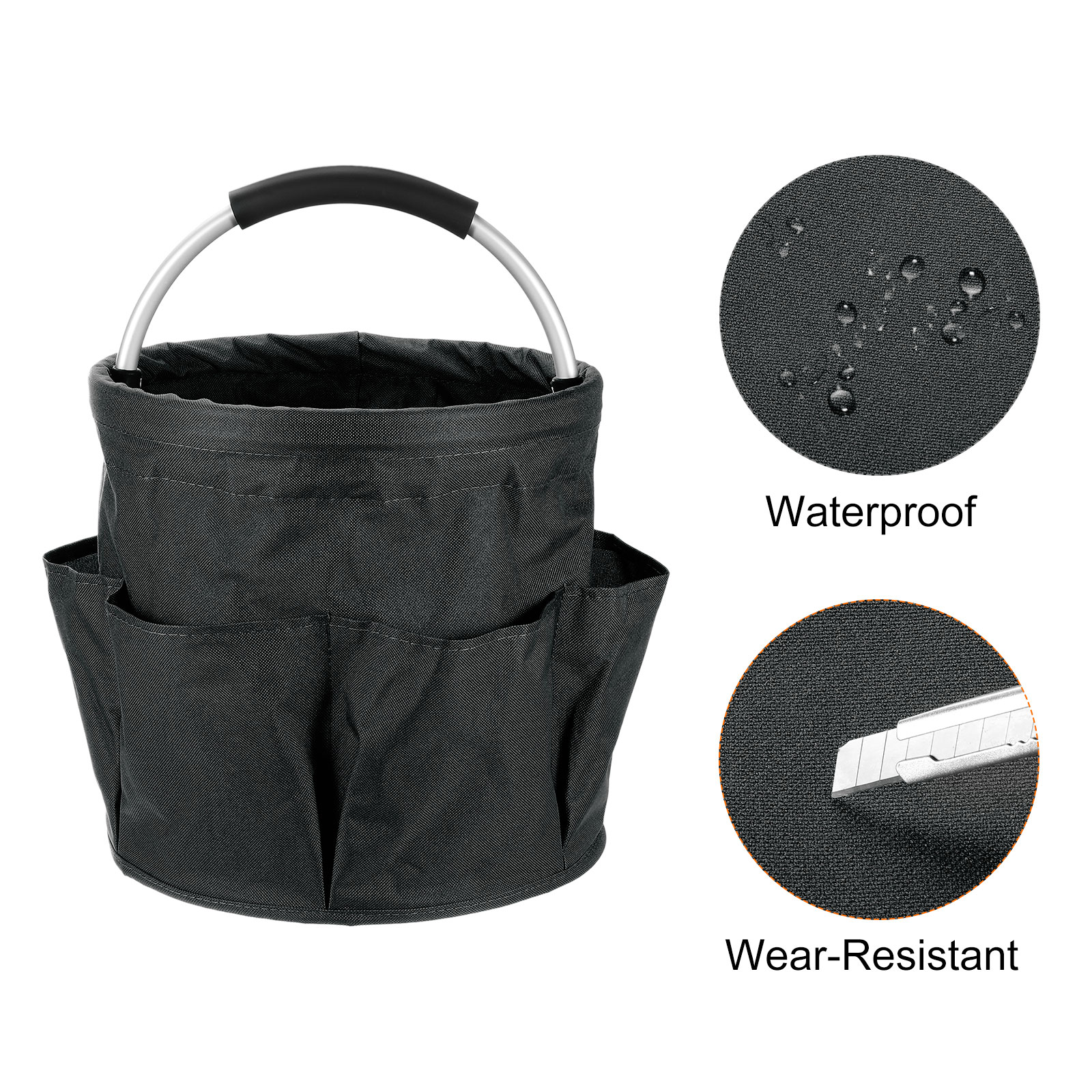 Uxcell 2pcs Garden Tool Bag 280mm x 280mm Oxford with Pockets Garden Tote Bag, Black
