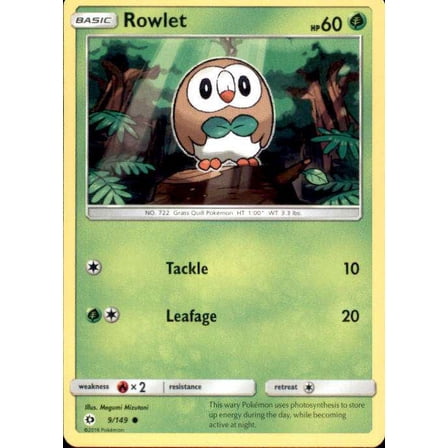 Pokemon Sun & Moon Base Set Common Rowlet #9